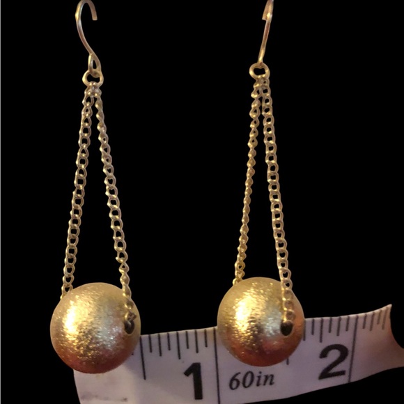 Retro Gold Sparkle Dangle Chain Balls Disco Earrings - Picture 4 of 4
